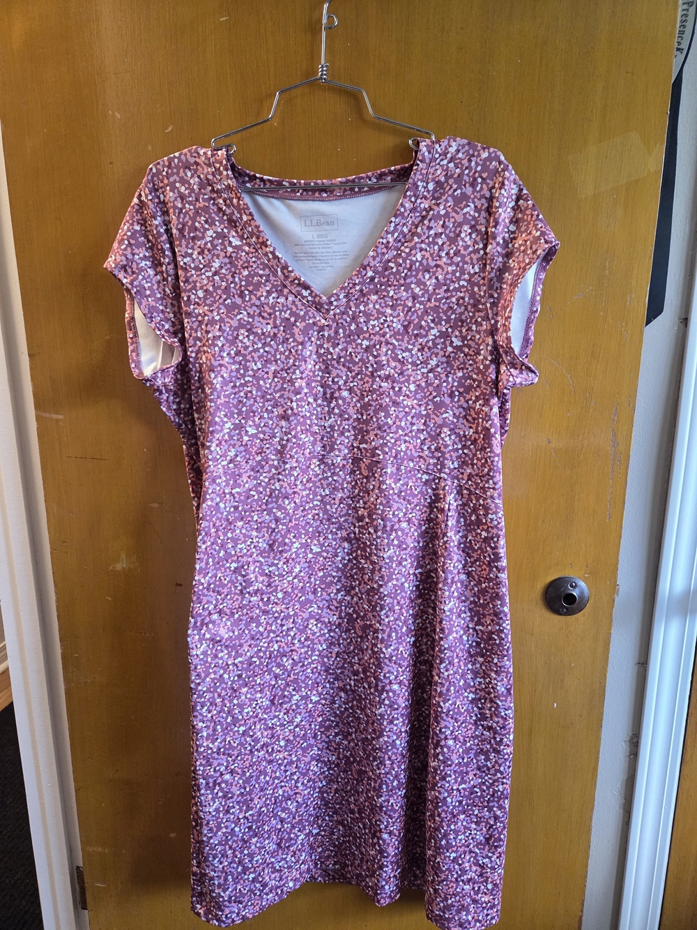 L.L. Bean Rose-Pink Multicolor V-Neck Dress
